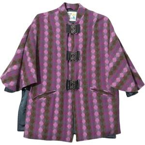 Vintage Pioneer Wear Wool Cape Jacket M Purple Plaid Western Toggle Coat USA